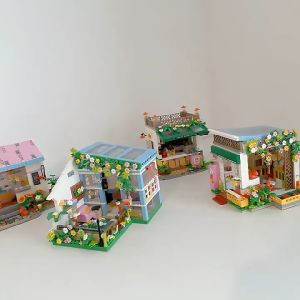 ตัวต่อ มูมมองถนน เมืองเทพนิยาย แสงแดดของบ้าน ห้องดอกไม้ ของเล่น