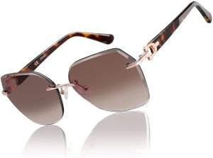 ZENOTTIC Rimless Oversized Sunglasses for Women Geometric Diamond Cutting Gradient Lens UV400 Protection Sunscreen Shades Trendy