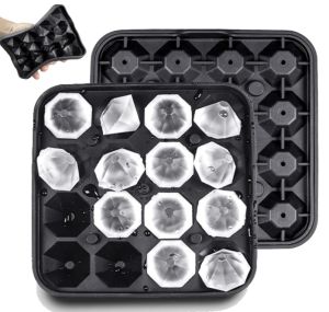 Diamond Ice Tray Ice Cube Silicone Mini Diamond-Shaped Ice Cube Trays 16 Cubes Easy Release BPA-Free and Stackable Small Ice Cube Tray with Lid