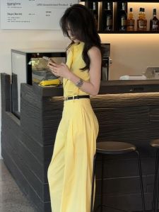 SHANGSHA | Stylish And Proper Short Height Yellow Shirt Set
