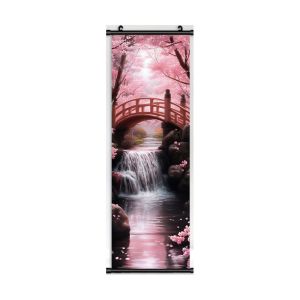 VIKAMA Sakura Chùa Tường Thảm Hoa Anh Đào Hồng Cầu Thác Nước Nhật Bản Cuộn Nghệ Thuật Polyester Bền Đẹp Trang Trí Nhà Cho Phòng Ấm Cúng