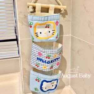 Hellokitty Hanging Storage Bag Fabric Kitchen Fridge Organizer Multi-Compartment Wall-Mounted Home Organization Utility Bag