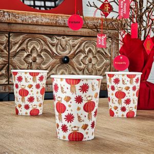 Thickened Disposable Paper Tableware Set for New Years Dinner And Party Dessert Plate And Paper Cups Chinese Style Drawing