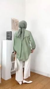 Alenza Blouse laura oversize kemeja wanita polo linen terbaru variasi kancing belakang atasan wanita jumbo lengan panjang kekinian 2023