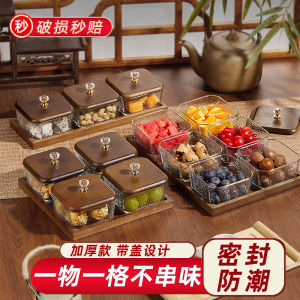 Luxurious Glass Fruit Tray Walnut Divided Snack Plate Vintage Style Living Room Tea Time Candy Separator Dry Fruit Tray