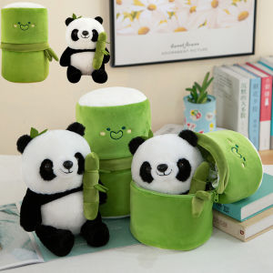 Christmas Halloween Panda Bamboo Plush Doll Toy for Children Kawaii Animal Stuffed Soft Pillow Bamboo Tube Dolls Toys for Kids Adults Birthday Gift