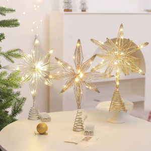 Christmas Tree Toppers Star With LED String Lights Ornaments For Christmas Home Party Decoration Festival Party New Year