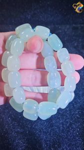 Graduation Grade Natural Icy Blue Water Serpentine Jade Faceted Free Form Bracelet
