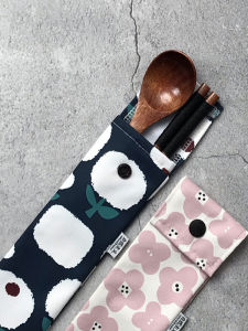 Portable Naturalism Canvas Storage Bag Waterproof Cutlery Bag Single Person Chopsticks Fork Spoon Bag Outdoor Handmade PVC