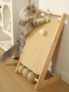 HATELI Cat Scratching Board Wooden Wear-resistant L-shaped Pet Cat Scratching Post Scratch-resistant Sisal Rope Cat Grinding Claw Toys