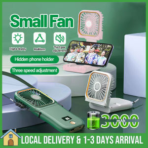 Kipas Portable Mini USB Fan Digital Display Neck Fan Rechargeable Cooling Fan Kipas Kecil with Powerbank Phone Stand