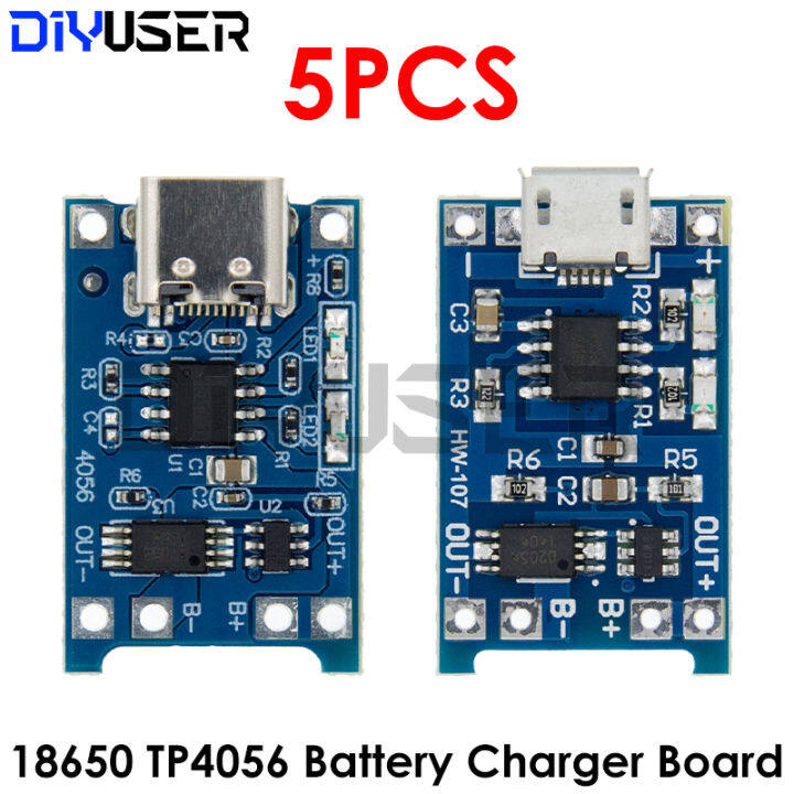 5pcs 5v 1a Microtype C 18650 Tp4056 Lithium Battery Charger Module Charging Board With