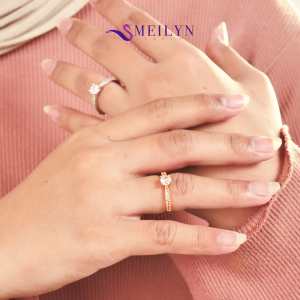 MEILYN Cincin Emas Kasual Gemma Bulat Mata Baris 2 Susun All Series
