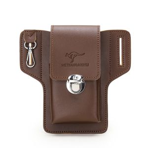 Leather mobile phone bag set mens fanny pack key vertical summer mens work site wearing a belt around the waist bag.
