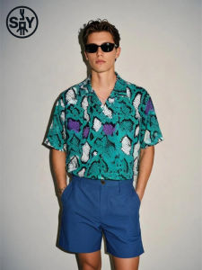 Luxurious Python Print Cuban Collar Short Sleeve Mens Shirt Spring Summer High-End Feeling Shirt Youth Trendy Brand Outfit