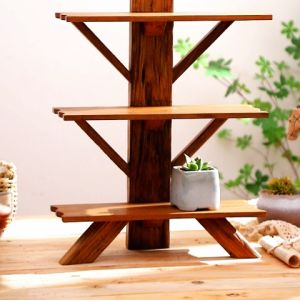 ชั้นวางของทำจากต้นไม้ ชั้นวางของก้านไม้สัก ชั้นวางหนังสือตั้งโต๊ะและแขวนผนัง ชั้นวางชุดน้ำชาตกแต่งห้องนั่งเล่นโรงแรม