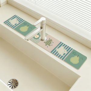 VIKAMA Cute Bird Plum Grid Pattern Faucet Absorbent Pad Quick drying Sink Splash proof Pad Bathroom Home Decoration