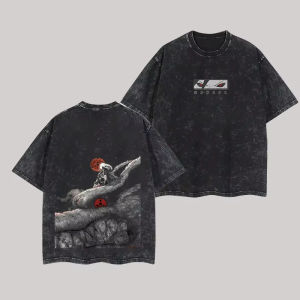 Bandai | Madara Uchiha T Shirt Kurama Control Vintage Acid Wash Streetwear Oversized Retro Anime Graphic Men Tees Cotton Top Clothing