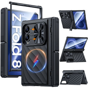 for Samsung Galaxy Fold 8 Case Build inTempered Glass Screen Protector with MagneticSlim Translucent Matte Case-Purple