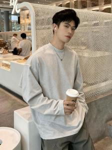 Áo Thun Cotton Nam Tay Dài Dáng Rộng Màu Trơn Mùa Xuân Thu Thường Ngày Cổ Tròn Thoáng Khí Thoải Mái Phong Cách Đường Phố