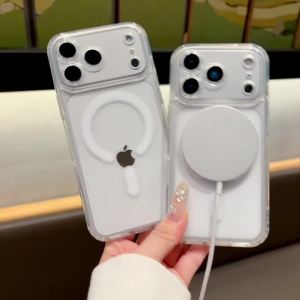szhaiyu | For Magesafe Magnetic Transparent Wireless Charge Case for IPhone 11 12 13 14 15 16 Plus 17 18 Pro Max Shockproof Acrylic Cover