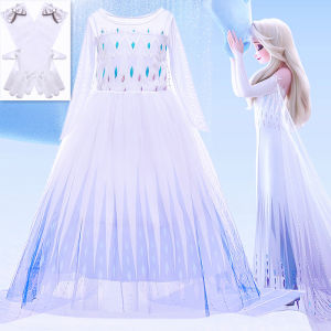 Elsa Princess Dress White Birthday Baby Girls Clothing Cotton Mesh Fabric All Seasons Cartoon Design Love Fashion Kids Clothes