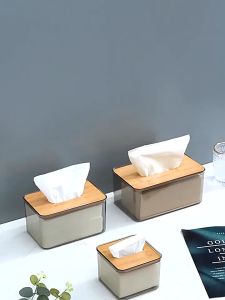 Transparent Tissue Holder Box Toilet Paper Roll Tissue Box Holder Container Tissue Storage Box Wood Cover