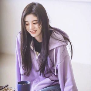 Áo Hoodie Mẫu Tương Tự Cúc Tịnh Y Áo Khoác Áo Cardigan Liền Mũ Thường Ngày Dễ Phối Xuân Thu 2024 Nữ Màu Tím Nhạt Phối Ngoài Kéo Khóa