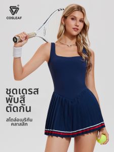 COSLEAF | Đầm tennis có đệm ngực dáng ôm thắt eo không tay xếp ly thoáng khí