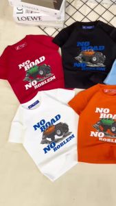 Áo thun bé trai thun cotton 100% co giản 4 chiều in hình ô tô NO ROBLEM từ 11-38kg