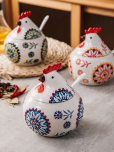 Bộ 3 Món Nắp Đậy Bằng Gốm Sứ Đựng Gia Vị Dung Tích Lớn Chống Thấm Nước Dùng Trong Nhà Bếp Kiểu Trung Quốc Đựng Muối Và Ớt