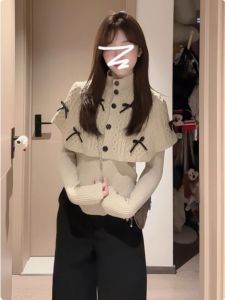 Elegant High Collar Knitted Sweater with Butterfly Knot for Women Autumn Winter 2024 New Lazy Style Premium Feel Coat Top