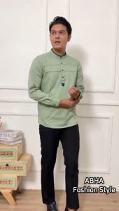 Baju Koko Pria Dewasa Abha Lengan Panjang Terbaru Polos Motif Jaring Jagat