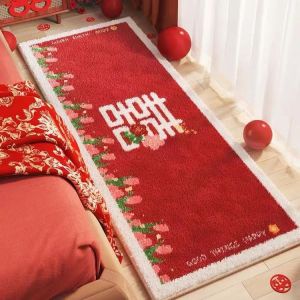 Wedding Celebration Red Carpet Bedroom Bedside Mat Modern Style Artificial Cashmere Material for Marriage Room Decoration