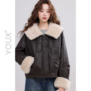 YOUXIANG | Áo Khoác Lông và Da Quilted Phong Cách Retro