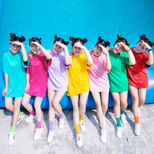 Áo Thun Dài Tay Rộng Rãi Mùa Hè Cho Nữ Áo Thun Cotton Màu Sắc Tươi Sáng Áo Thun Tay Ngắn Áo Thun Đồng Phục Du Lịch Áo Thun Dài Vừa Phải