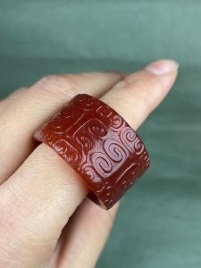 Natural Red Agate Ring Mens Lucky Dragon Pattern Feng Shui Small Ring Fashionable Ethnic Style Couple Jewelry Accessories