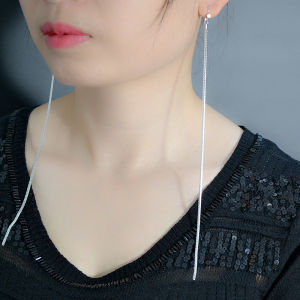 Elegant 925 Sterling Silver Tassel Earrings Women Long Single Chain Dangle Fashionable Korean Style Jewelry Accessories