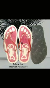 Sandal Flat Feet Ujung Bulat Motif Tulang Ikan Warna Neon/Abu-abu Tua