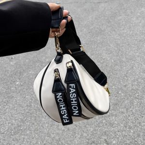 Fashionable Wide Strap High-End Casual Tote Bag in Shell Shape with Zipper Closure and Contrast Color Small Size for Women