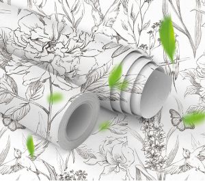 ดอกโบตั๋นวอลล์เปเปอร์ลายดอกไม้สีดำและสีขาวลอก ติดส่งได้ลายดอกไม้ร่างวอลล์เปเปอร์ลายดอกไม้ มีกาวในตัว เป็นวิธีการแสดงความสวยงามและความงามของใบหน้า