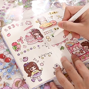 Pelekat Kartun untuk Hiasan Buku Catatan 100 PCS Cute Sticker Transparent Waterproof Cartoon Cute Girl DIY No Repeating PET Deco Stickers Handbook DIY 卡通手帐贴纸