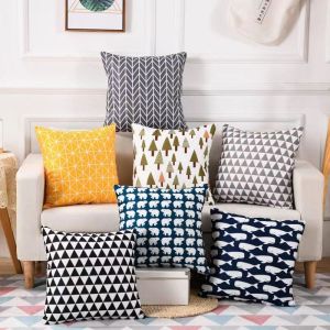 1 Pcs Pillow Case Cotton Linen 45*45CM Geometrical Pattern Cushion Cover For Sofa Living Room Home Decor Square Pillowcase