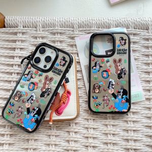 Korean Cartoon Mirror Surface Phone Case Full Cover Anti-Fall for iPhone 17 pro Apple 15 Creative 14 pro Womens Model 13 Side Pattern 15 pro Max Protective Cover
