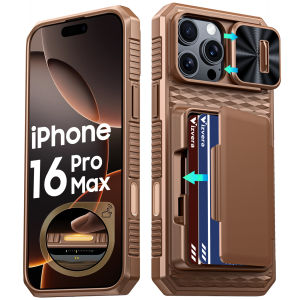 Haloween giftsRFID Wallet Cards HolderCamera CoverRugged Shockproof Protective Phone Case for iPhone 16 Pro Max-Gold