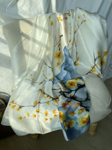 Khăn Choàng Lụa Dài Đa Năng Cho Nữ Mùa Xuân Hè Xuân Hè Họa Tiết Hoa Mận Chống Nắng Thời Trang Khăn Choàng Lụa Phong Cách Trung Hoa