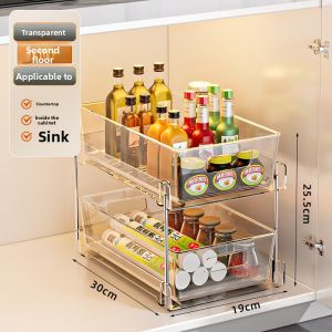 Kitchen Sink Base Pull-Out Drawer Style Storage Rack Cabinet Partition Organizer Utilizing Space under the Sink Various Tools