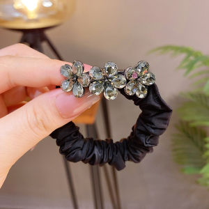 Elegant Purple Crystal Four-leaf Clover Hair Ties Korean Style Fabric Hair Bands Low Bun Elastic Hair Bands Fashionable Hair Accessories