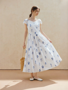 INMAN | 100 Cotton French Style Slimming Embroidered Summer Maxi Dress