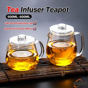 Seeko Borosilicate Glass Clear Cup With Lid and Tea Infuser Teapot 600ml and 500ml